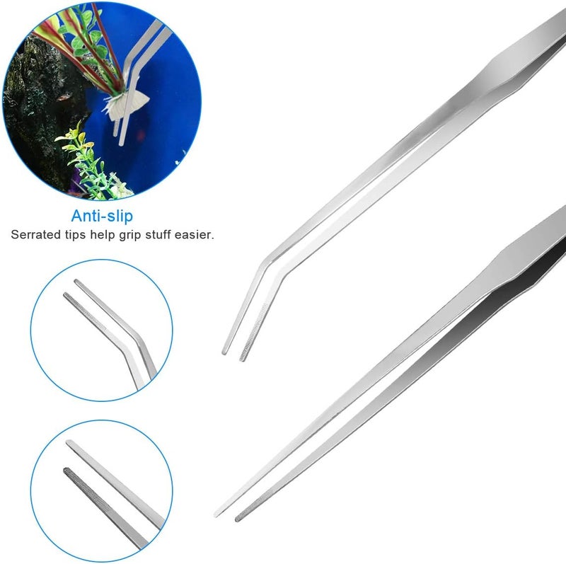 Liveek Extra Long Aquarium Aquascaping Tools Kit 8 in 1, Stainless Steel Aquarium Plant Tools Long Fish Tank Aquascape Tweezers Scissors Scrapers, PH Paper, Fish Net, Aquascape Clean Brush, Bag - Image 3